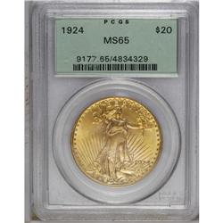 1924 $20 MS65 PCGS. This yellow-orange Gem has well-de 