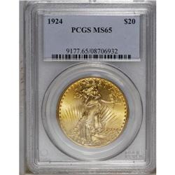 1924 $20 MS65 PCGS. The rich orange-gold surfaces turn 