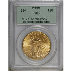 1924 $20 MS65 PCGS. Wheat-gold and yellow-gold converg 