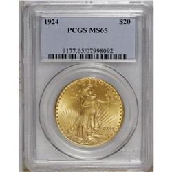 1924 $20 MS65 PCGS. A nicely struck antique-gold piece 
