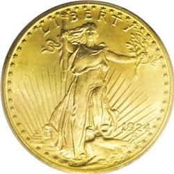 1924 $20 MS66 PCGS. Lovely peach-gold, orange, and min 