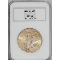 1924-D $20 AU55 NGC. The 1924-D has a higher mintage t 