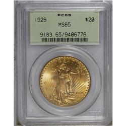 1926 $20 MS65 PCGS. A radiant honey-gold Gem that exhi 