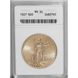 1927 $20 MS64 ANACS. A shining near-Gem that has orang 