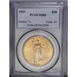 1927 $20 MS65 PCGS. The warm yellow-gold surfaces have 