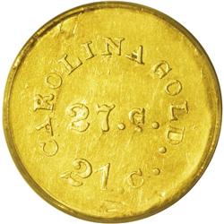 (1842-52) G$1 A. Bechtler Dollar, 27G. 21C. AU58 PCGS. 