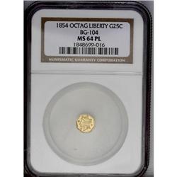 1854 25C Liberty Octagonal 25 Cents, BG-104, R.4, MS64 