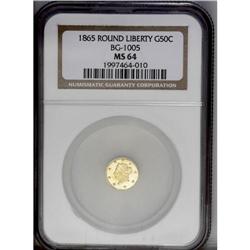 1865 50C Liberty Round 50 Cents, BG-1005, Low R.5, MS6 