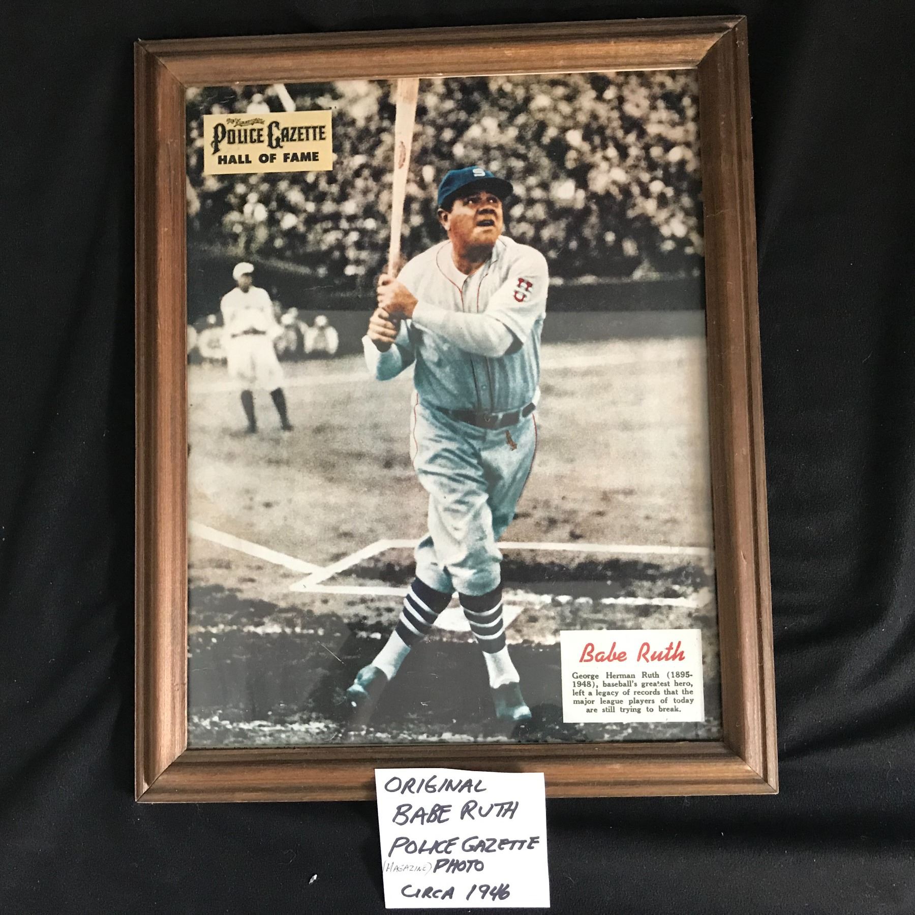 ORIGINAL BABE RUTH POLICE GAZETTE MAGAZINE PHOTO (CIRCA 1946)