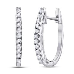Womens Round Diamond Hoop Earrings 1/4 Cttw 14kt White Gold - REF-27F9W