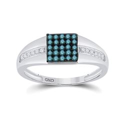 Mens Round Blue Color Enhanced Diamond Square Cluster Ring 1/2 Cttw 10kt White Gold - REF-29R9X