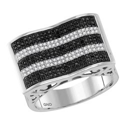 Mens Round Black Color Enhanced Diamond Stripe Ring 7/8 Cttw 10kt White Gold - REF-56M5H