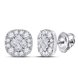 Womens Princess Round Diamond Square Cluster Earrings 1/4 Cttw 14kt White Gold - REF-21M5H