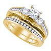 Image 1 : Princess Diamond Bridal Wedding Ring Band Set 1-1/4 Cttw 14kt Yellow Gold - REF-184K9Y