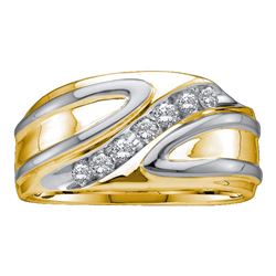 Mens Round Diamond Diagonal Row Band Ring 1/4 Cttw 10kt Two-tone Gold - REF-30F9W