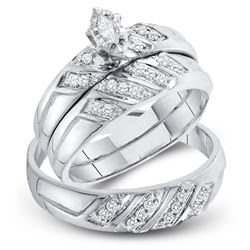 His Hers Marquise Diamond Solitaire Matching Wedding Set 1/4 Cttw 10kt White Gold - REF-38R9X