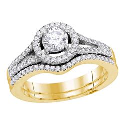 Round Diamond Bridal Wedding Ring Band Set 1 Cttw 14kt Yellow Gold - REF-148N9F