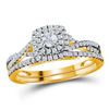 Image 1 : Round Diamond Halo Bridal Wedding Ring Band Set 1/2 Cttw 10kt Yellow Gold - REF-34W9K
