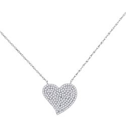 Womens Round Diamond Heart Necklace 1/3 Cttw 10kt White Gold - REF-20N5F