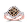 Image 1 : Womens Round Brown Diamond Cluster Ring 1 Cttw 10kt Rose Gold - REF-36N9F