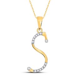 Womens Round Diamond S Initial Letter Pendant 1/10 Cttw 10kt Yellow Gold - REF-7X5A
