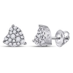Womens Round Diamond Heart Earrings 1/4 Cttw 10kt White Gold - REF-17M5H