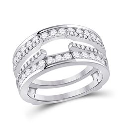 Womens Round Diamond Wedding Wrap Ring Guard Enhancer 1 Cttw 14kt White Gold - REF-82Y9N