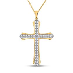 Mens Round Diamond Cross Charm Pendant 1/5 Cttw 10kt Yellow Gold - REF-16Y9N