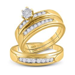 His Hers Round Diamond Solitaire Matching Wedding Set 1/2 Cttw 14kt Yellow Gold - REF-71K5Y