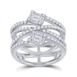 Womens Baguette Diamond Spiral Fashion Ring 1 Cttw 14kt White Gold - REF-93N9F