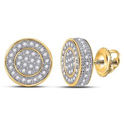 Mens Round Diamond Disk Circle Earrings 1/3 Cttw 10kt Yellow Gold - REF-20R5X