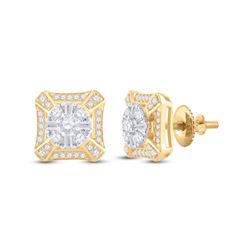 Mens Baguette Diamond Square Cluster Earrings 3/4 Cttw 14kt Yellow Gold - REF-60R9X