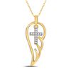 Image 1 : Womens Round Diamond Angel Wing Dangle Cross Pendant 1/20 Cttw 10kt Yellow Gold - REF-15K9Y