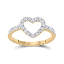 Womens Round Diamond Heart Ring 1/5 Cttw 10kt Yellow Gold - REF-14H5R