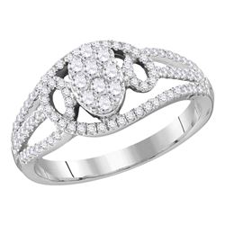 Womens Round Diamond Oval Cluster Ring 1/2 Cttw 10kt White Gold - REF-29K5Y