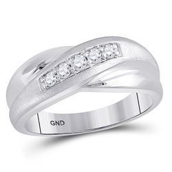 Mens Round Diamond Diagonal Row Matte Band Ring 1/4 Cttw 10kt White Gold - REF-26Y5N