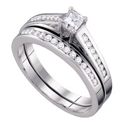 Princess Diamond Bridal Wedding Ring Band Set 1/2 Cttw 14kt White Gold - REF-46F5W