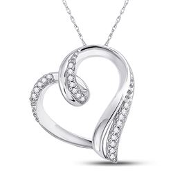 Womens Round Diamond Heart Outline Pendant 1/10 Cttw 10kt White Gold - REF-10A5M