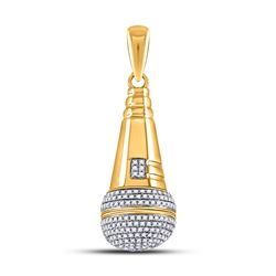 Mens Round Diamond Microphone Charm Pendant 1-1/5 Cttw 10kt Yellow Gold - REF-58N9F