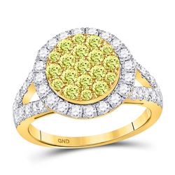 Womens Round Yellow Diamond Circle Frame Cluster Ring 1-5/8 Cttw 14kt Yellow Gold - REF-93M9H