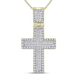 Mens Round Diamond Cross Charm Pendant 1 Cttw 10kt Yellow Gold - REF-41K9Y