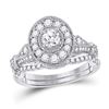 Image 1 : Round Diamond Bridal Wedding Ring Band Set 1 Cttw 14kt White Gold - REF-112N5F