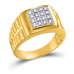 Mens Round Diamond Square 2-tone Cluster Ring 1/4 Cttw 10kt Yellow Gold - REF-29W9K