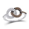 Image 1 : Womens Round Brown Diamond Linked Circles Ring 1/3 Cttw 10kt White Gold - REF-16X5A
