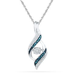 Womens Round Blue Color Enhanced Diamond Fashion Pendant 1/5 Cttw 10kt White Gold - REF-19A5M