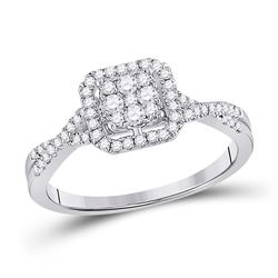 Womens Round Diamond Square Cluster Ring 1/2 Cttw 10kt White Gold - REF-30N9F