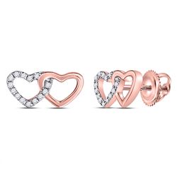 Womens Round Diamond Heart Earrings 1/12 Cttw 10kt Rose Gold - REF-7K9Y