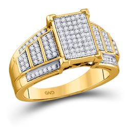 Womens Round Diamond Rectangle Cluster Ring 1/3 Cttw 10kt Yellow Gold - REF-26H9R