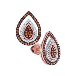 Womens Round Red Color Enhanced Diamond Teardrop Cluster Earrings 1/3 Cttw 10kt Rose Gold - REF-27W9