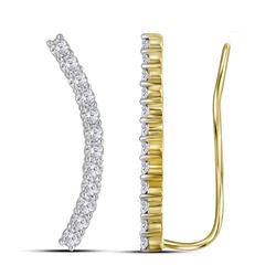 Womens Round Diamond Curved Contour Climber Earrings 1 Cttw 14kt Yellow Gold - REF-60X9A